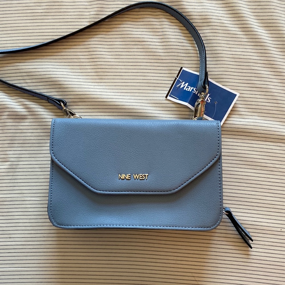 Over the shoulder blue wallet bag
